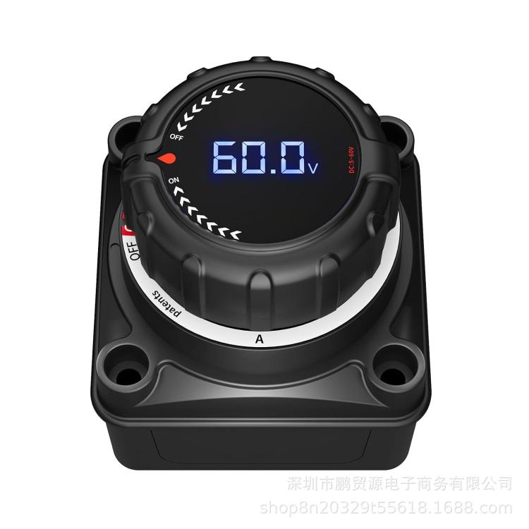 Digital display battery power-off switch with blue 60.0V LED screen and mounting lugs