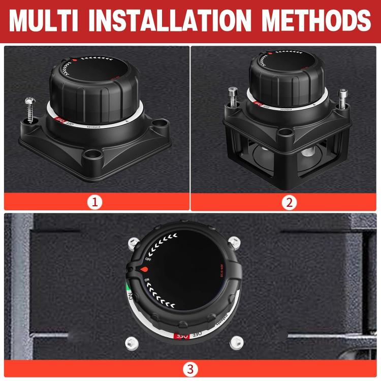 Digital display battery power-off switch with base and top knob for multiple mounting