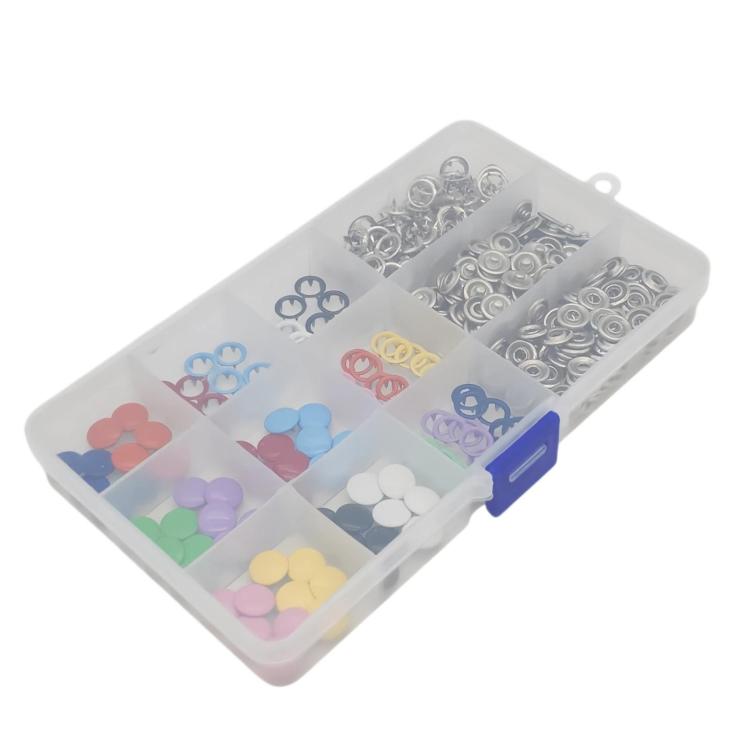 Snap fastener storage organizer case with mixed colored and silver snap button parts