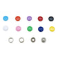 Colored snap button caps with matching metal rings, set pieces only