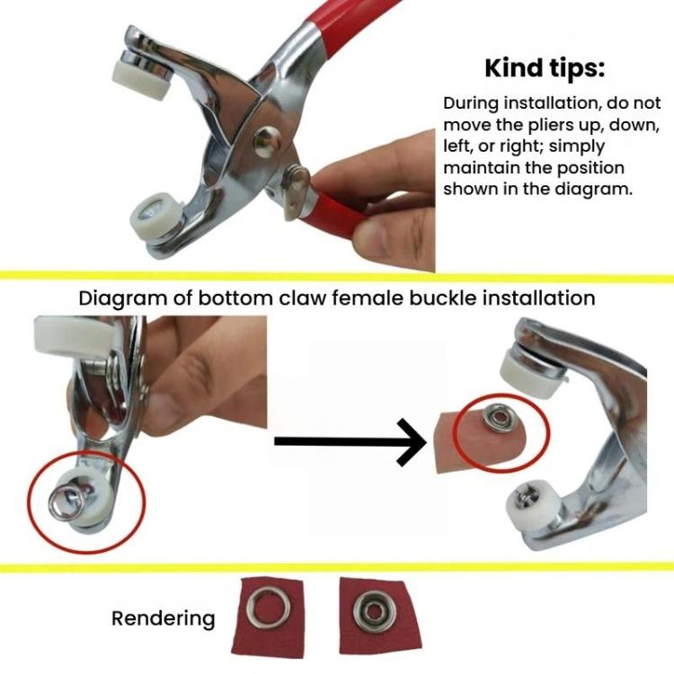 Snap pliers showing bottom claw female buckle installation diagram