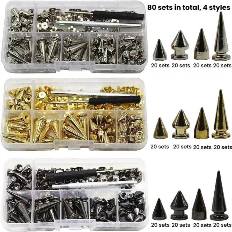 80pcs / Set Metal Clothing Rivets Tapered Pointed Decorative Rivets For Leather Goods