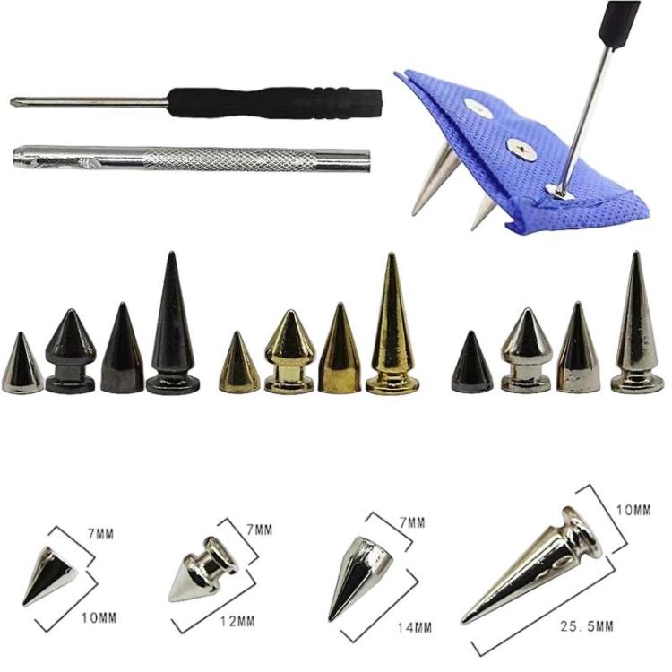 80pcs / Set Metal Clothing Rivets Tapered Pointed Decorative Rivets For Leather Goods
