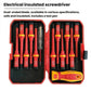 Insulated screwdriver set open in case with red handles, yellow tips, and multiple bits