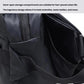 Messenger bag interior with side slip pocket and mesh-lined storage panel