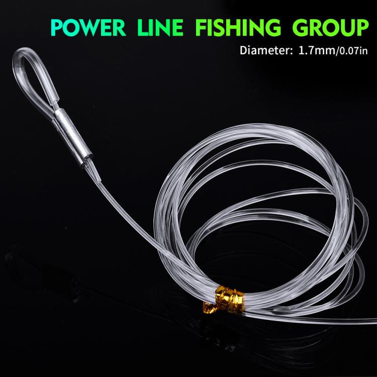 Fishing rig power line with clear mono leader and gold connector, 1.7mm diameter