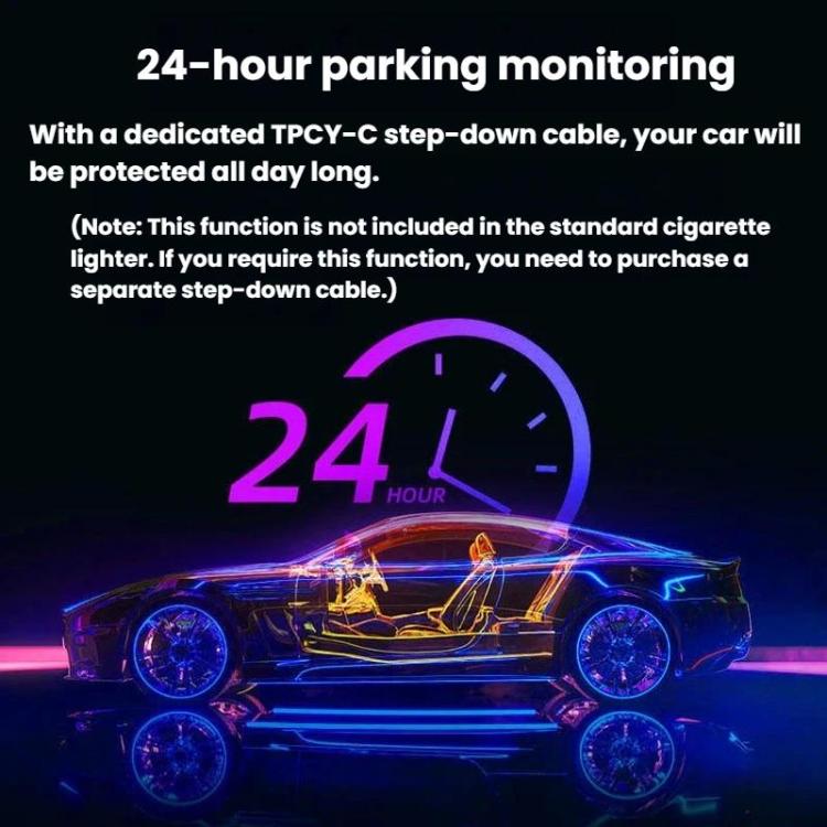 Car dash camera with 24-hour parking monitoring feature illustrated