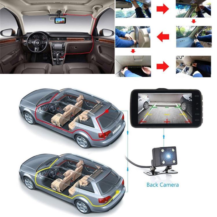 Car dash camera installation set with dashboard monitor and rear camera