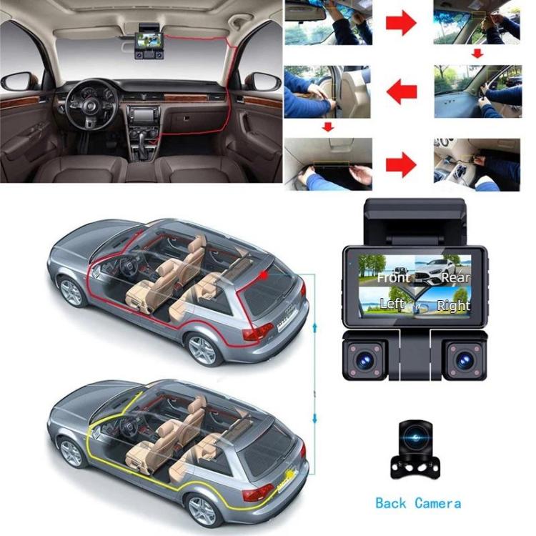 Car dash camera system with in-car display and front+rear cameras for parking view