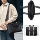 Men's waterproof laptop messenger bag in black with shoulder strap and luggage strap sleeve