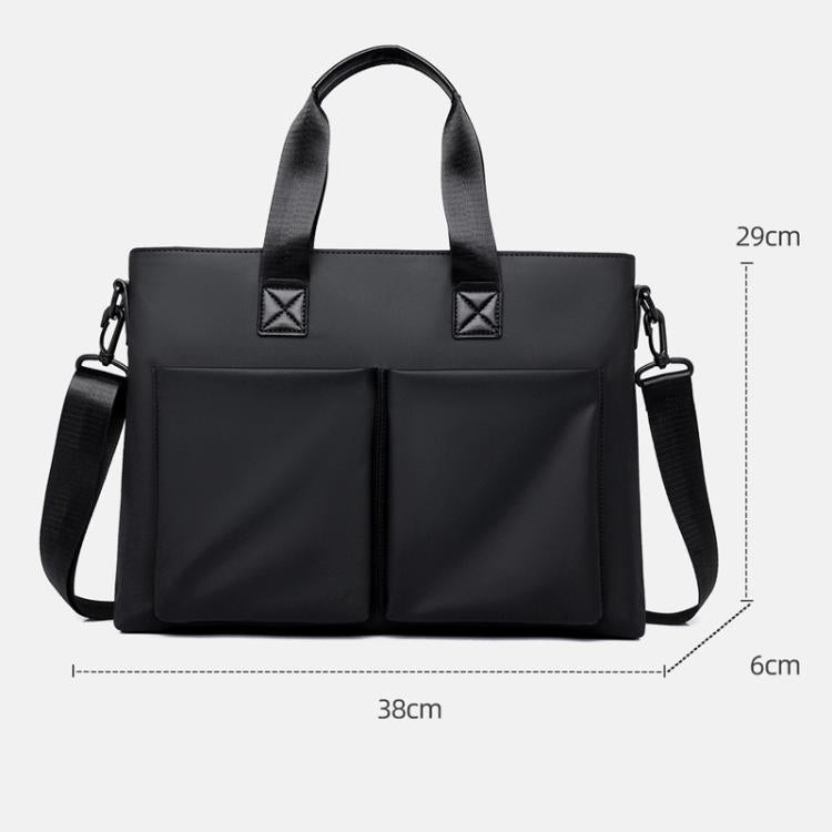 Men's waterproof laptop briefcase bag, front view, 38cm x 29cm x 6cm