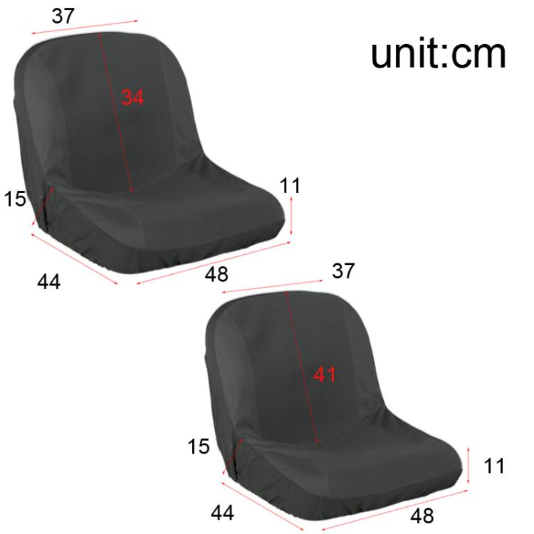 Dark gray tractor seat cover with numbered size diagram for seat measurements