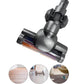 Motorized vacuum floor brush head with transparent brush window and dark gray body
