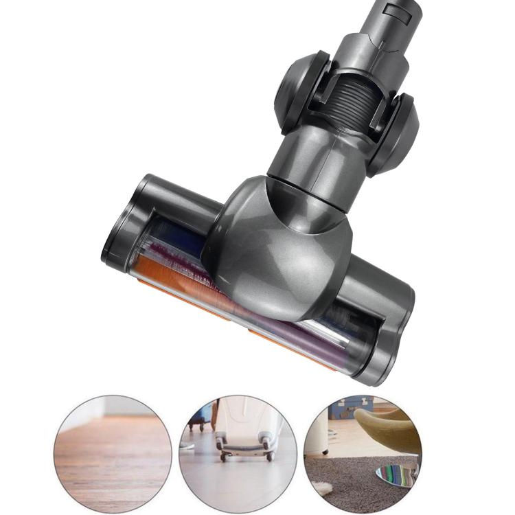 Motorized vacuum floor brush head with transparent brush window and dark gray body