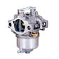 Lawn mower carburetor with air intake and fuel fitting, engine-side view
