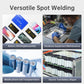 Spot welding use cases collage with battery packs, cells, and repair tools