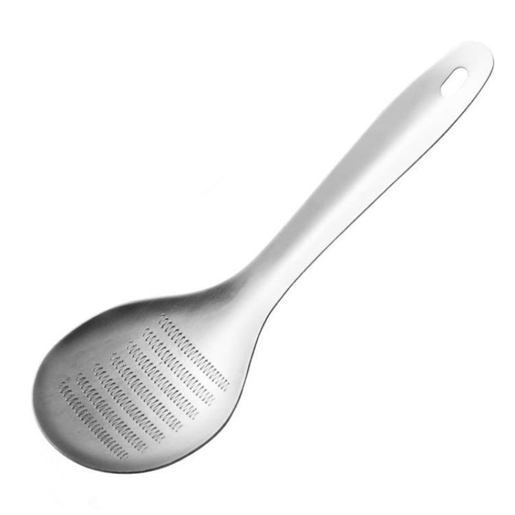 Stainless steel grinder spoon with perforated concave oval head