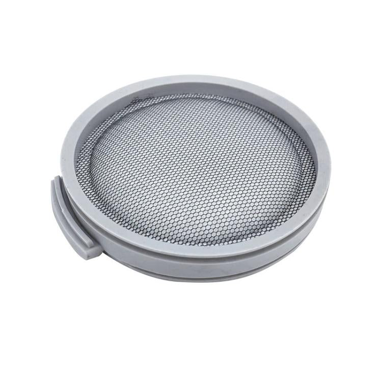 Round gray vacuum filter with outer frame and recessed mesh