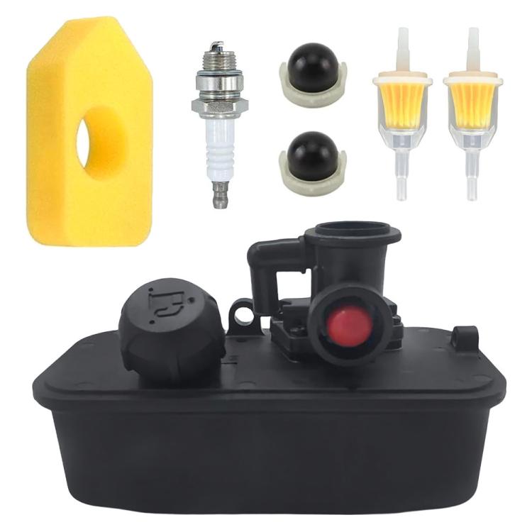 Mechanical carburetor assembly with black housing, red control, and yellow gasket