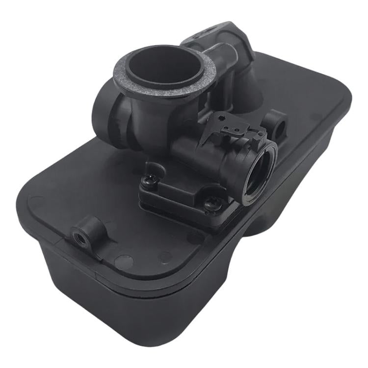 Mechanical carburetor with black housing, mounted ports and intake manifold opening