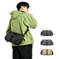 Men's sling bag shown in black, gray, and khaki on a model