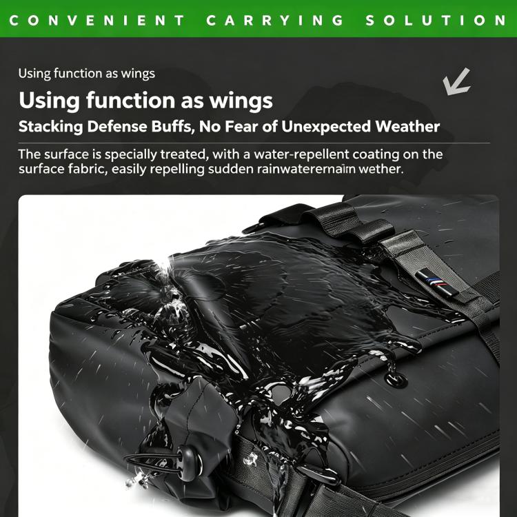 Men's black sling bag with water-repellent surface and covered zipper
