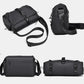 Black sling bag with adjustable shoulder strap, front flap and side pockets