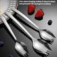 Stainless steel fork and spoon utensils with glossy mirror finish.