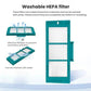 Vacuum HEPA filter replacement set showing stacked teal frames and white pleated panels