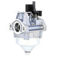 Carburetor with angled body, air intake tube, and spark plug port