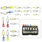 Metal spoon lure set with mixed colors and feathered treble hooks in a case
