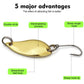 Gold metal spoon fishing lure with single hook and eyelet for line attachment