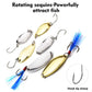 Metal fishing spoon lure set: gold/silver spoons with treble & single hooks, blue feathers