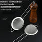 Handheld stainless steel mesh strainer with comfort-grip long handle and hanging loop