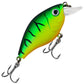 Chartreuse-green hard fishing crankbait lure with clear lip, black stripes, two treble hooks