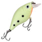 Pale yellow hard fishing crankbait lure with clear lip, black eye and dot markings