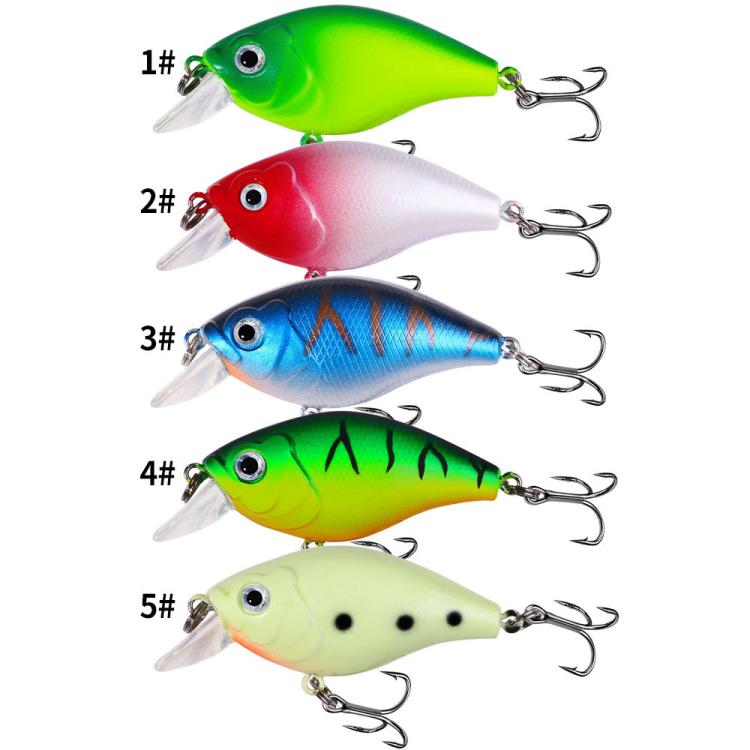 Five-piece crankbait lure set, marked 1#–5#, with clear lips and treble hooks