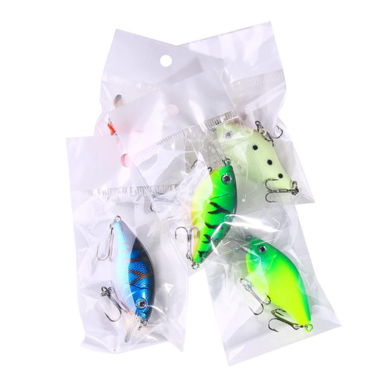 Crankbait lure multipack in clear bags with assorted colors and treble hooks