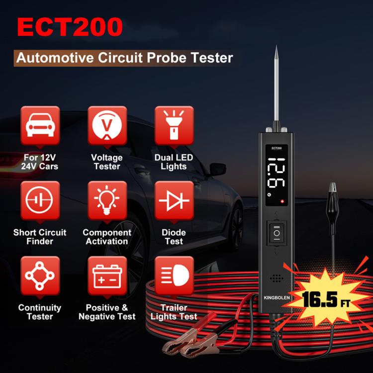 Vehicle circuit probe tester with illuminated meter display and red coiled cable