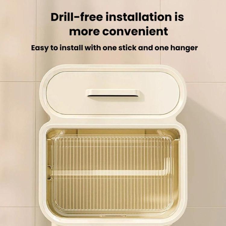 White wall-mounted tissue storage box with open tissue compartment and top cover