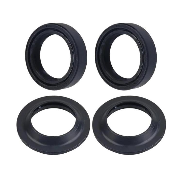 Set of black motorcycle front fork oil seal and dust cover rings