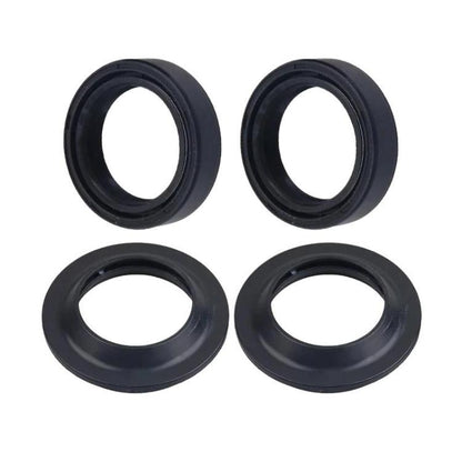 Set of black motorcycle front fork oil seal and dust cover rings