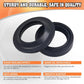 Two black motorcycle front fork oil seal and dust cover rings, side by side