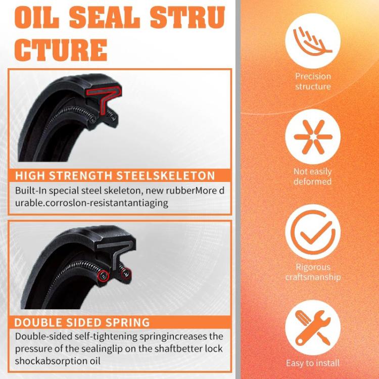 Motorcycle front fork oil seal cross-section profile with spring and seal lip