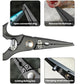 Fishing pliers with hook-removal notch and cutting edge on dark metal handle