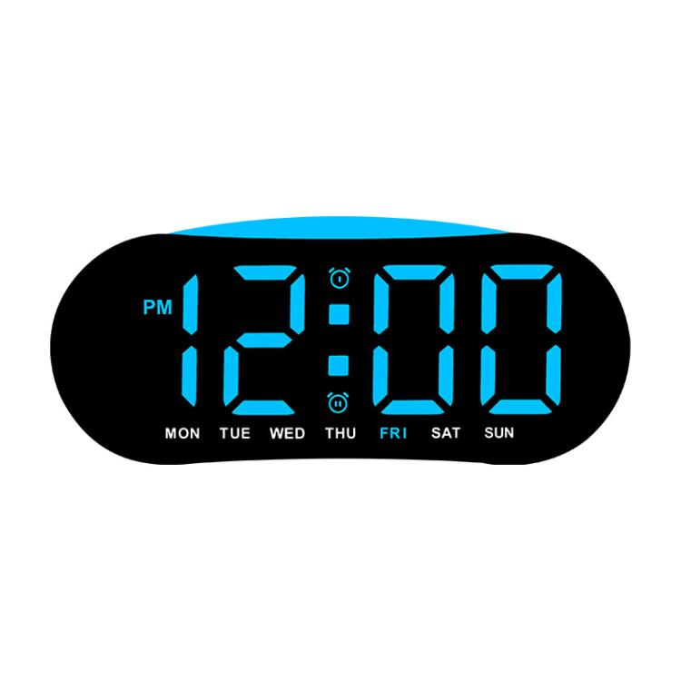 Digital alarm clock with blue LED time and day-of-week display