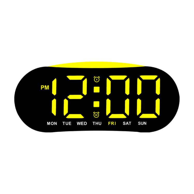 Digital alarm clock with yellow LED time and day-of-week display