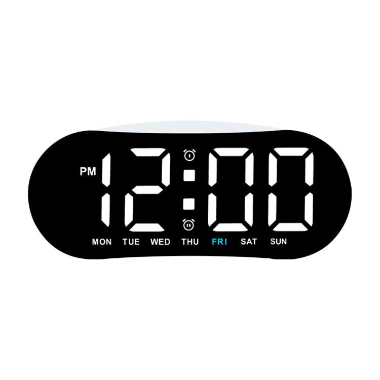 Digital alarm clock with white LED time and day-of-week display