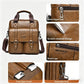Brown PU messenger bag with metal zipper pull, front pockets, and WEIXIER logo