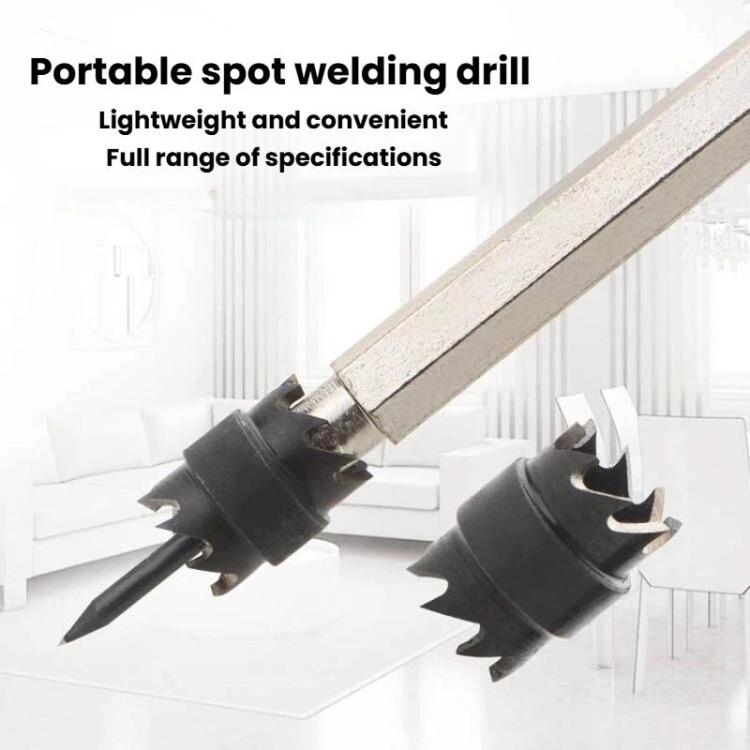 Spot welding drill bits with hex shank handles and pointed cutting heads, two shown
